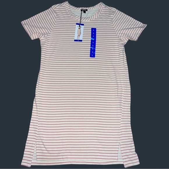 Classic Casual Striped T Shirt Dress, Comfy Stretchy Fabric Women’s L NWT - Picture 2 of 6